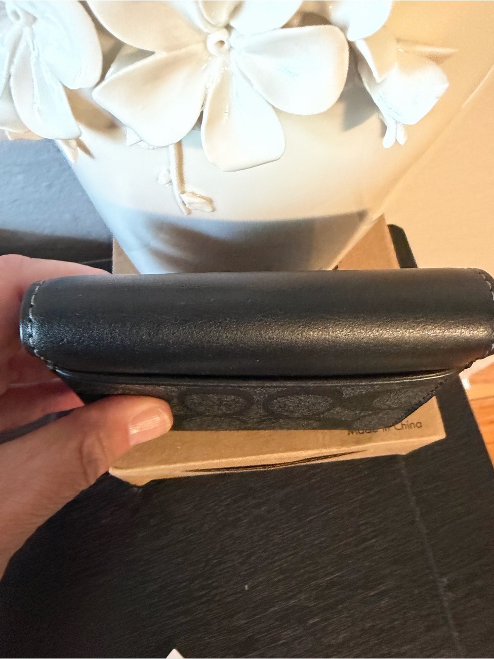NWT Coach Black Signature Trifold Wallet with Silver Logo - Picture 5 of 12